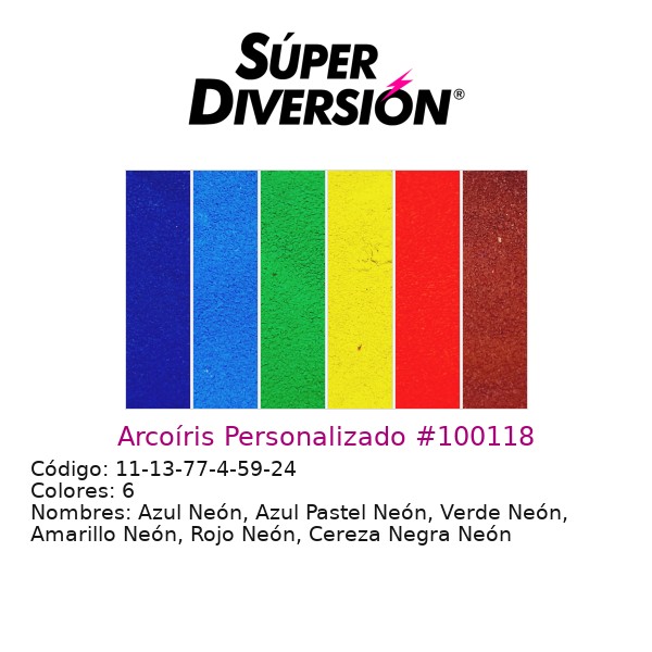 Arcoíris Personalizado: Azul Neón, Azul Pastel Neón, Verde Neón, Amarillo Neón, Rojo Neón, Cereza Negra Neón