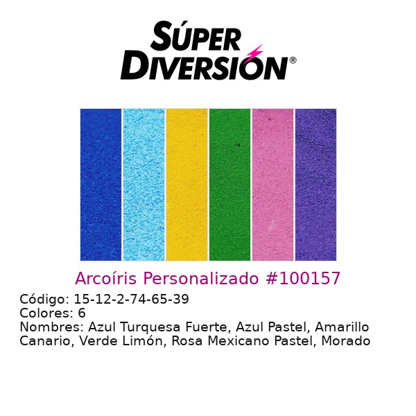 Arcoíris Personalizado: Azul Turquesa Fuerte, Azul Pastel, Amarillo Canario, Verde Limón, Rosa Mexicano Pastel, Morado