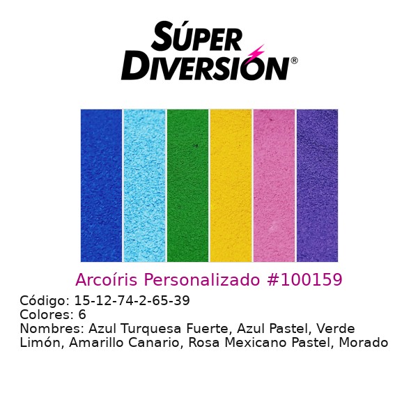 Arcoíris Personalizado: Azul Turquesa Fuerte, Azul Pastel, Verde Limón, Amarillo Canario, Rosa Mexicano Pastel, Morado