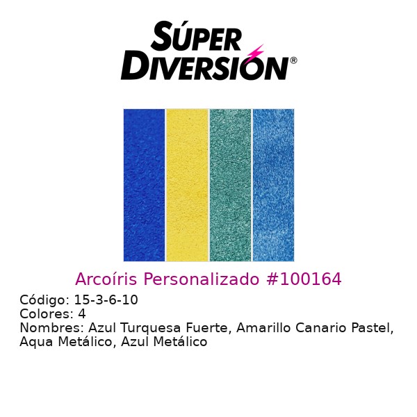 Arcoíris Personalizado: Azul Turquesa Fuerte, Amarillo Canario Pastel, Aqua Metálico, Azul Metálico