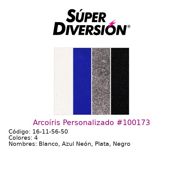 Arcoíris Personalizado: Blanco, Azul Neón, Plata, Negro