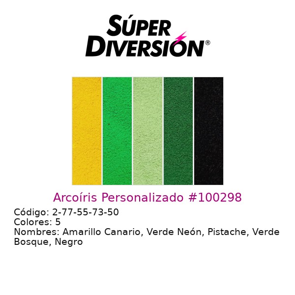 Arcoíris Personalizado: Amarillo Canario, Verde Neón, Pistache, Verde Bosque, Negro