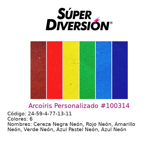 Arcoíris Personalizado: Cereza Negra Neón, Rojo Neón, Amarillo Neón, Verde Neón, Azul Pastel Neón, Azul Neón