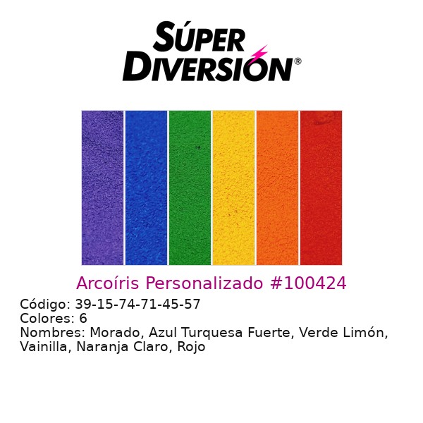Arcoíris Personalizado: Morado, Azul Turquesa Fuerte, Verde Limón, Vainilla, Naranja Claro, Rojo