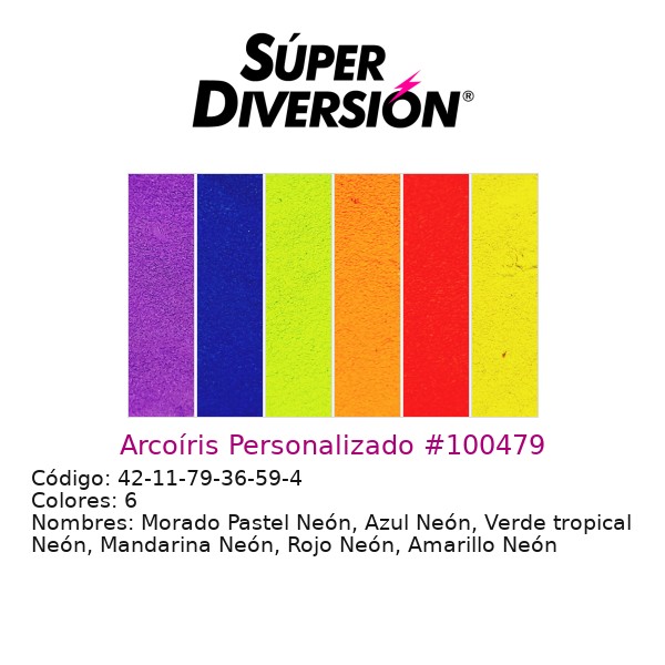 Arcoíris Personalizado: Morado Pastel Neón, Azul Neón, Verde tropical Neón, Mandarina Neón, Rojo Neón, Amarillo Neón