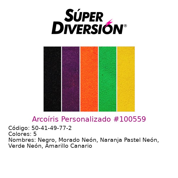 Arcoíris Personalizado: Negro, Morado Neón, Naranja Pastel Neón, Verde Neón, Amarillo Canario