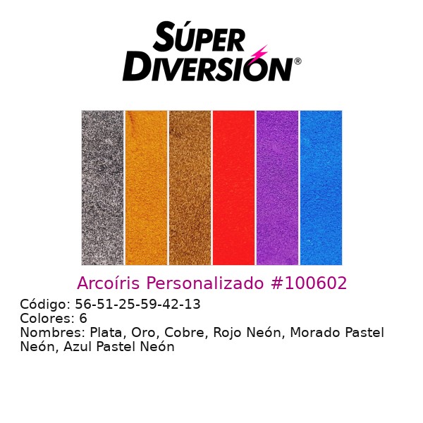 Arcoíris Personalizado: Plata, Oro, Cobre, Rojo Neón, Morado Pastel Neón, Azul Pastel Neón