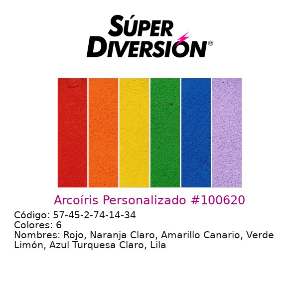 Arcoíris Personalizado: Rojo, Naranja Claro, Amarillo Canario, Verde Limón, Azul Turquesa Claro, Lila