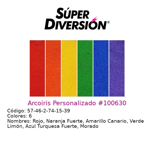 Arcoíris Personalizado: Rojo, Naranja Fuerte, Amarillo Canario, Verde Limón, Azul Turquesa Fuerte, Morado