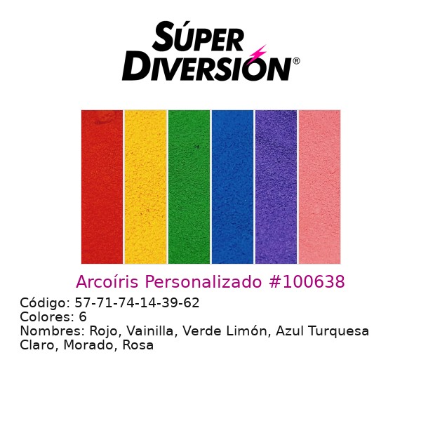 Arcoíris Personalizado: Rojo, Vainilla, Verde Limón, Azul Turquesa Claro, Morado, Rosa