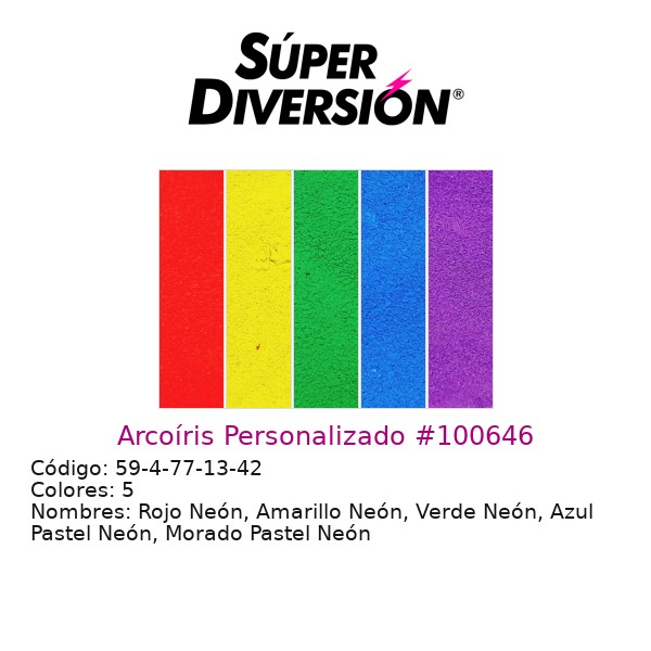 Arcoíris Personalizado: Rojo Neón, Amarillo Neón, Verde Neón, Azul Pastel Neón, Morado Pastel Neón