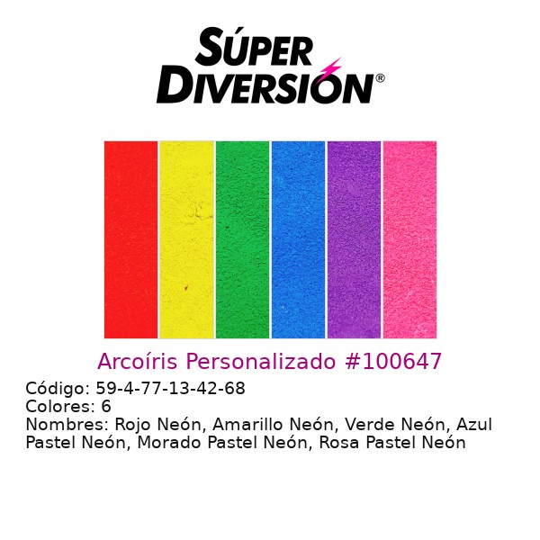 Arcoíris Personalizado: Rojo Neón, Amarillo Neón, Verde Neón, Azul Pastel Neón, Morado Pastel Neón, Rosa Pastel Neón