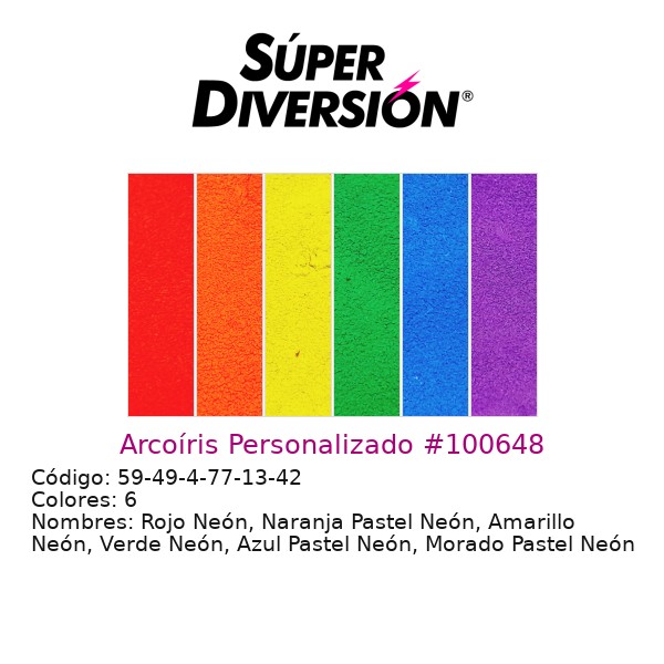 Arcoíris Personalizado: Rojo Neón, Naranja Pastel Neón, Amarillo Neón, Verde Neón, Azul Pastel Neón, Morado Pastel Neón