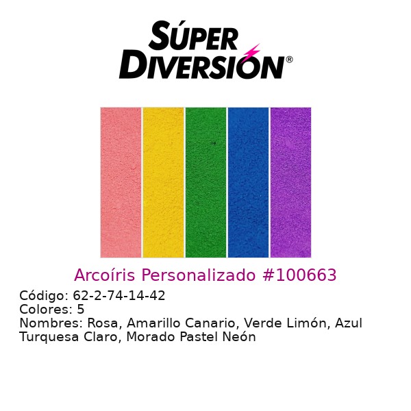 Arcoíris Personalizado: Rosa, Amarillo Canario, Verde Limón, Azul Turquesa Claro, Morado Pastel Neón