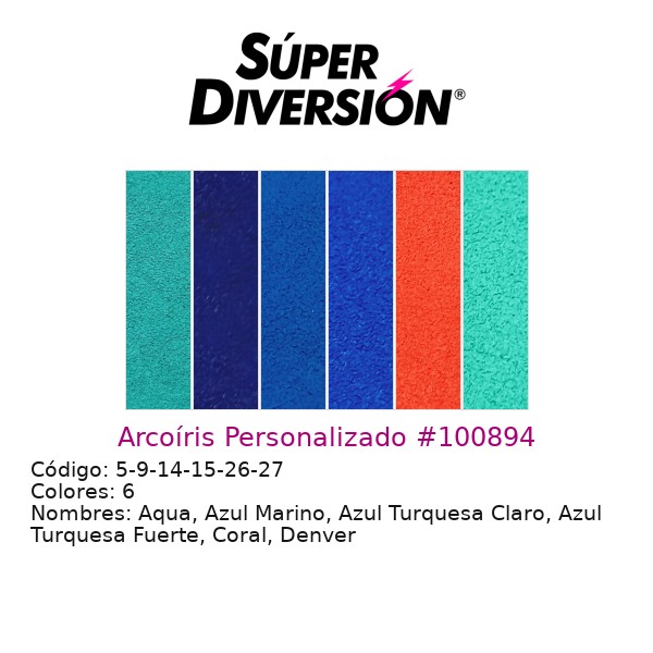 Arcoíris Personalizado: Aqua, Azul Marino, Azul Turquesa Claro, Azul Turquesa Fuerte, Coral, Denver