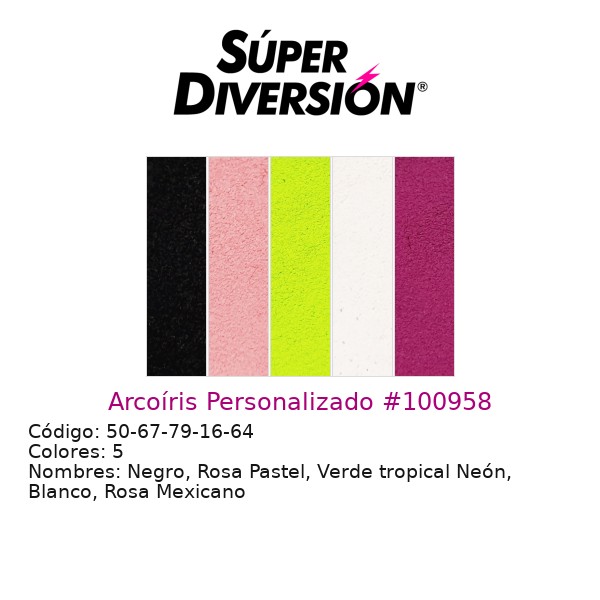 Arcoíris Personalizado: Negro, Rosa Pastel, Verde tropical Neón, Blanco, Rosa Mexicano