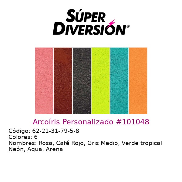 Arcoíris Personalizado: Rosa, Café Rojo, Gris Medio, Verde tropical Neón, Aqua, Arena