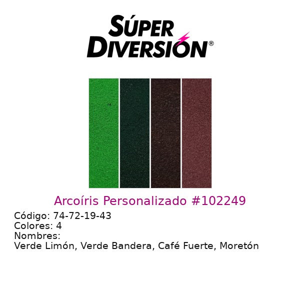 Arcoíris personalizado de maquillaje base agua con colores Verde Limón, Verde Bandera, Café Fuerte, Moretón
