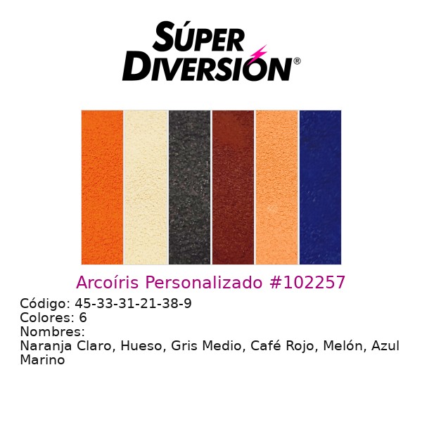 Arcoíris Personalizado: Naranja Claro, Hueso, Gris Medio, Café Rojo, Melón, Azul Marino