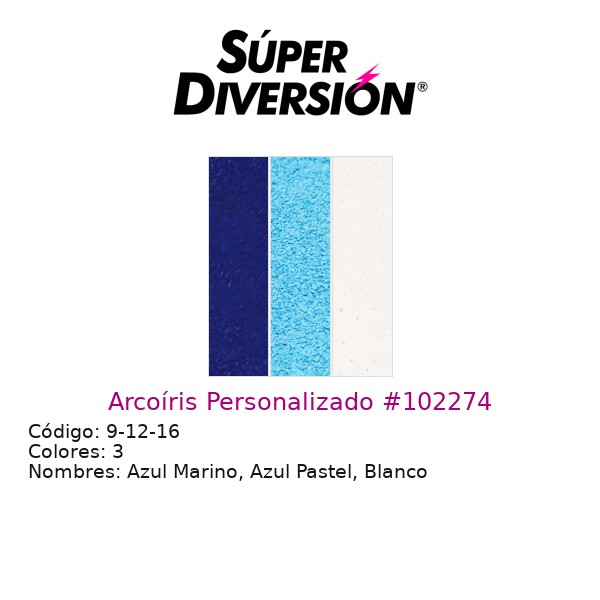 Arcoíris personalizado de maquillaje base agua con colores Azul Marino, Azul Pastel, Blanco