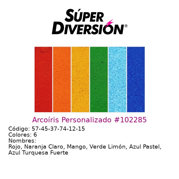 Arcoíris Personalizado: Rojo, Naranja Claro, Mango, Verde Limón, Azul Pastel, Azul Turquesa Fuerte