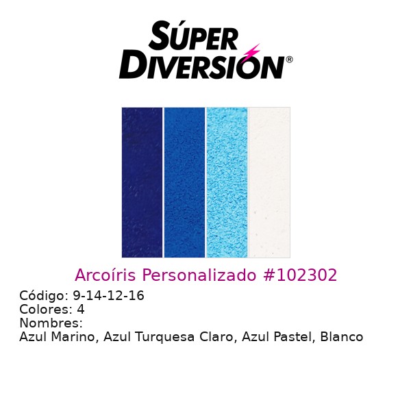 Arcoíris personalizado de maquillaje base agua con colores Azul Marino, Azul Turquesa Claro, Azul Pastel, Blanco