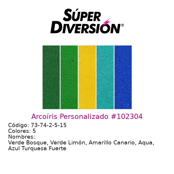 Arcoíris Personalizado: Verde Bosque, Verde Limón, Amarillo Canario, Aqua, Azul Turquesa Fuerte