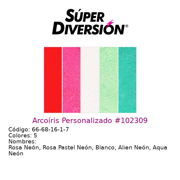 Arcoíris personalizado de maquillaje base agua con colores Rosa Neón, Rosa Pastel Neón, Blanco, Alien Neón, Aqua Neón