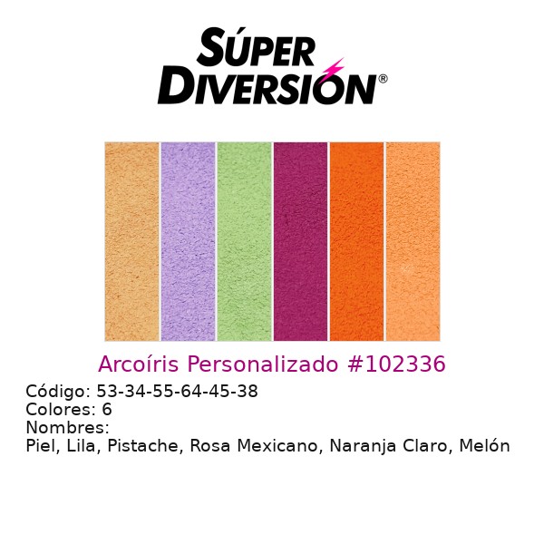 Arcoíris personalizado de maquillaje base agua con colores Piel, Lila, Pistache, Rosa Mexicano, Naranja Claro, Melón