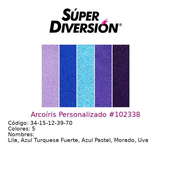 Arcoíris personalizado de maquillaje base agua con colores Lila, Azul Turquesa Fuerte, Azul Pastel, Morado, Uva