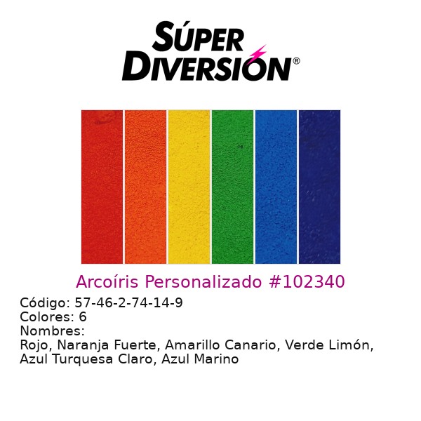 Arcoíris personalizado de maquillaje base agua con colores Rojo, Naranja Fuerte, Amarillo Canario, Verde Limón, Azul Turquesa Claro, Azul Marino