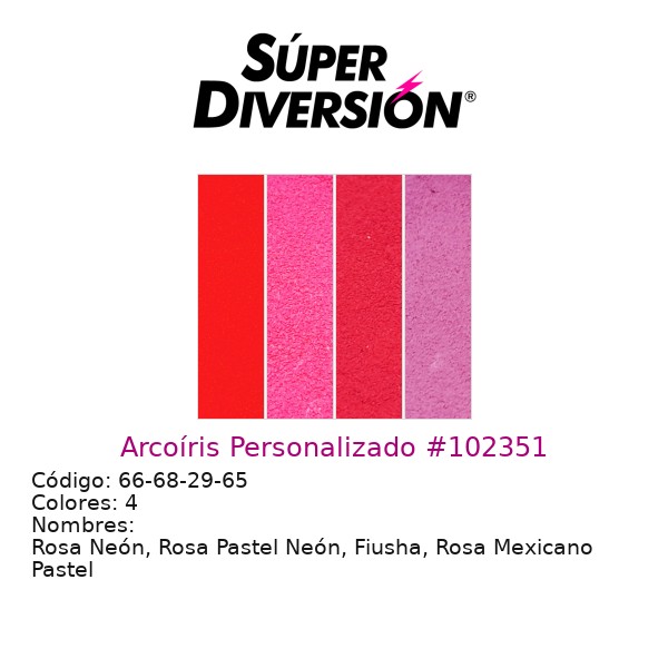 Arcoíris personalizado de maquillaje base agua con colores Rosa Neón, Rosa Pastel Neón, Fiusha, Rosa Mexicano Pastel