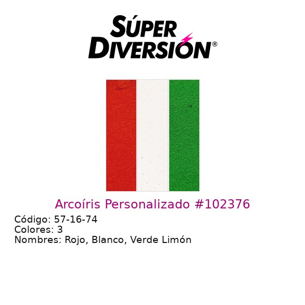 Arcoíris personalizado de maquillaje base agua con colores Rojo, Blanco, Verde Limón