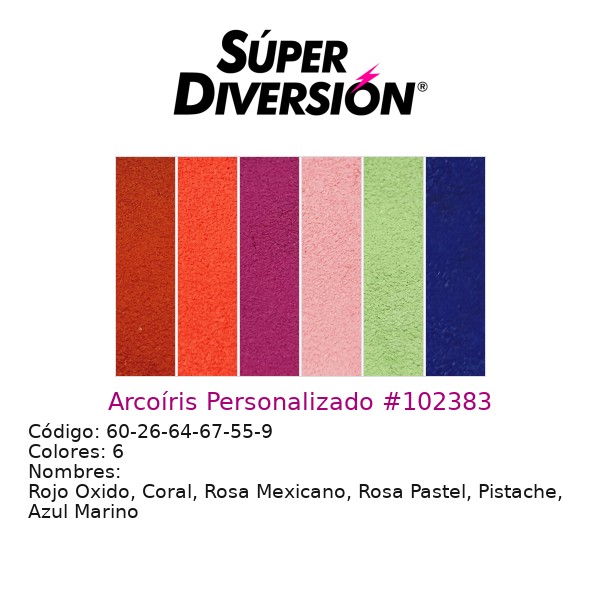 Arcoíris Personalizado: Rojo Oxido, Coral, Rosa Mexicano, Rosa Pastel, Pistache, Azul Marino