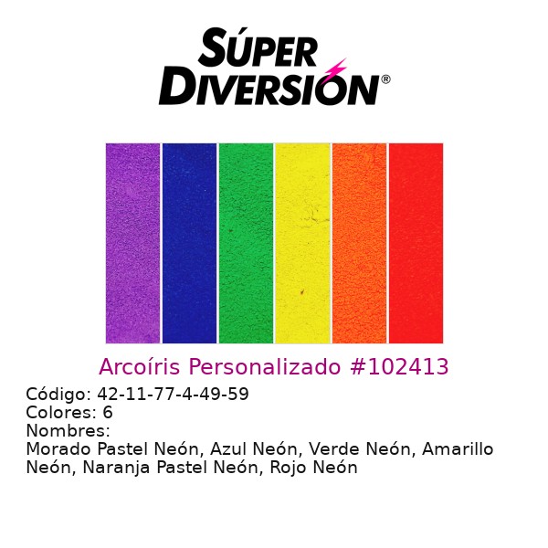 Arcoíris Personalizado: Morado Pastel Neón, Azul Neón, Verde Neón, Amarillo Neón, Naranja Pastel Neón, Rojo Neón