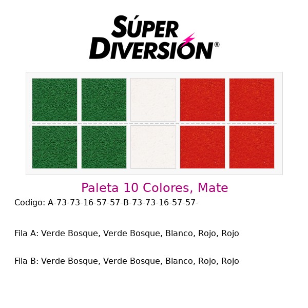 Paleta personalizada 10 colores base agua con colores Verde Bosque, Verde Bosque, Blanco, Rojo, Rojo | Verde Bosque, Verde Bosque, Blanco, Rojo, Rojo