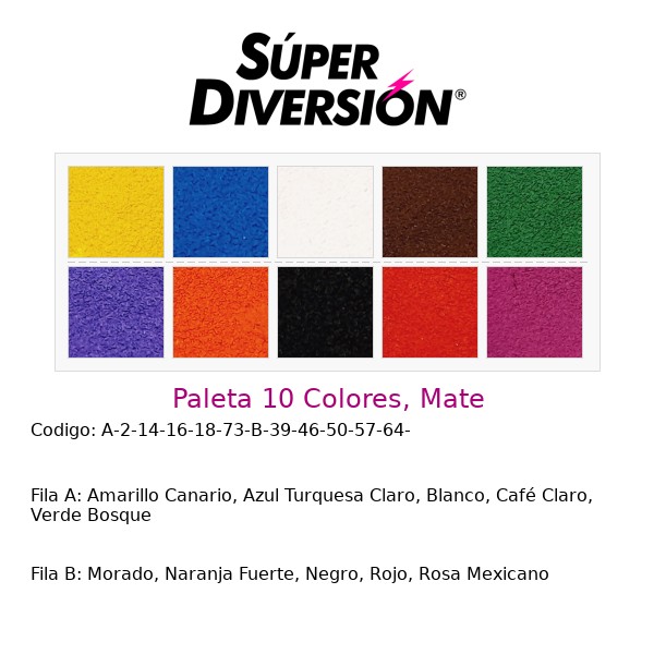 Paleta personalizada 10 colores base agua con colores Amarillo Canario, Azul Turquesa Claro, Blanco, Café Claro, Verde Bosque | Morado, Naranja Fuerte, Negro, Rojo, Rosa Mexicano