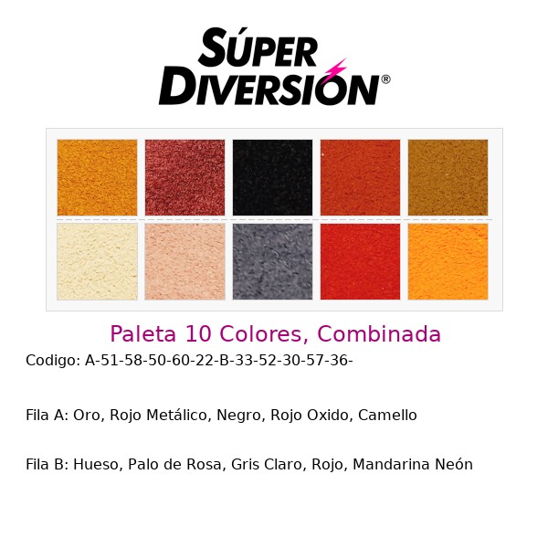 Paleta 10 Colores, Combinada: Oro, Rojo Metálico, Negro, Rojo Oxido, Camello | Hueso, Palo de Rosa, Gris Claro, Rojo, Mandarina Neón
