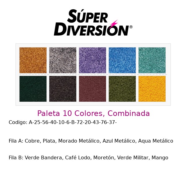 Paleta personalizada 10 colores base agua con colores Cobre, Plata, Morado Metálico, Azul Metálico, Aqua Metálico | Verde Bandera, Café Lodo, Moretón, Verde Militar, Mango