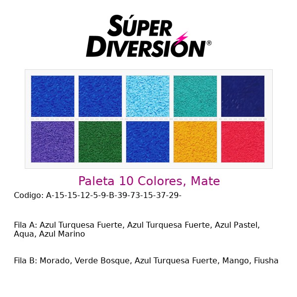 Paleta personalizada 10 colores base agua con colores Azul Turquesa Fuerte, Azul Turquesa Fuerte, Azul Pastel, Aqua, Azul Marino | Morado, Verde Bosque, Azul Turquesa Fuerte, Mango, Fiusha