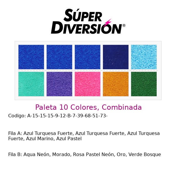 Paleta personalizada 10 colores base agua con colores Azul Turquesa Fuerte, Azul Turquesa Fuerte, Azul Turquesa Fuerte, Azul Marino, Azul Pastel | Aqua Neón, Morado, Rosa Pastel Neón, Oro, Verde Bosque