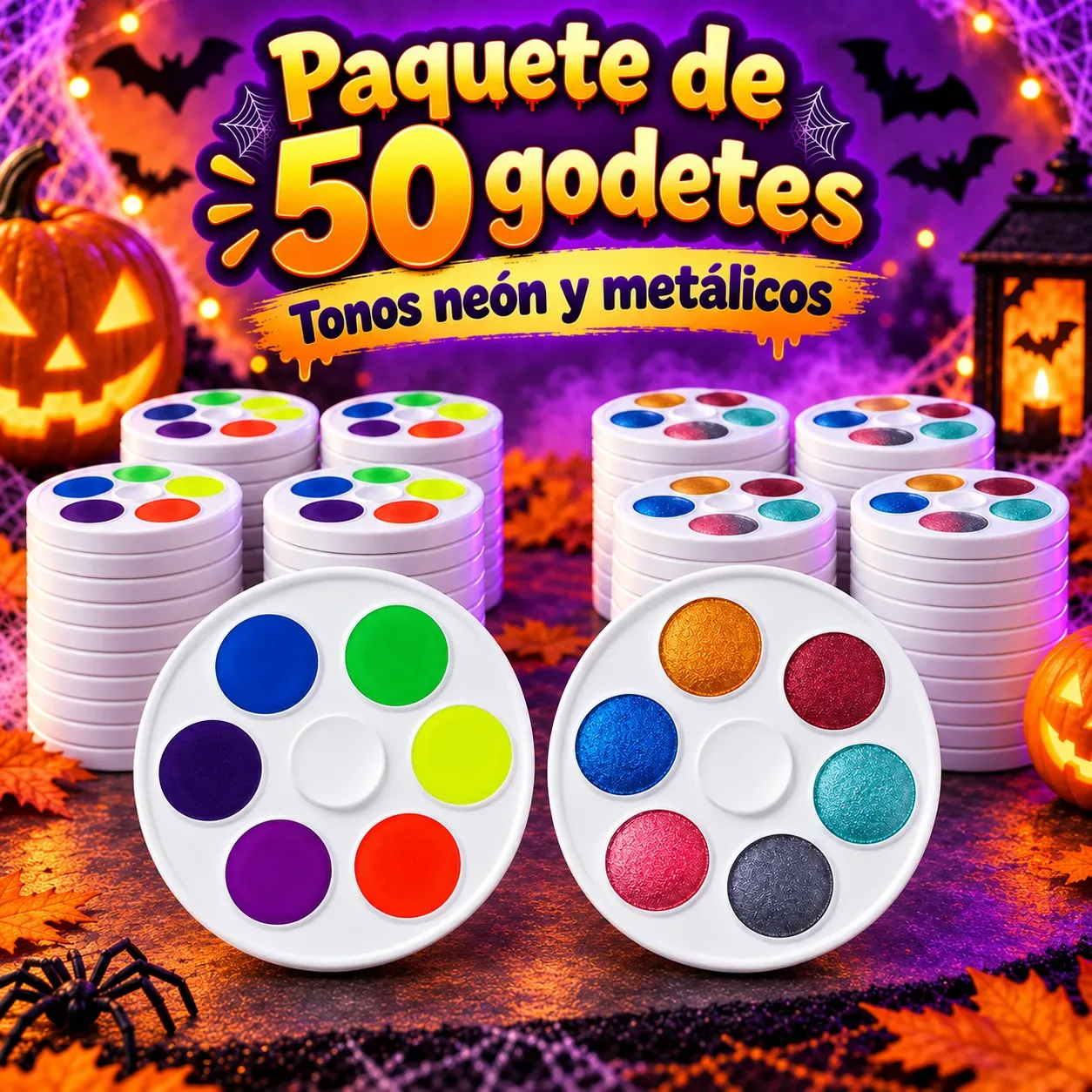 Paquete Neón/Metálico - 50 Godetes A elegir . Cont. Net. 30 cada godete