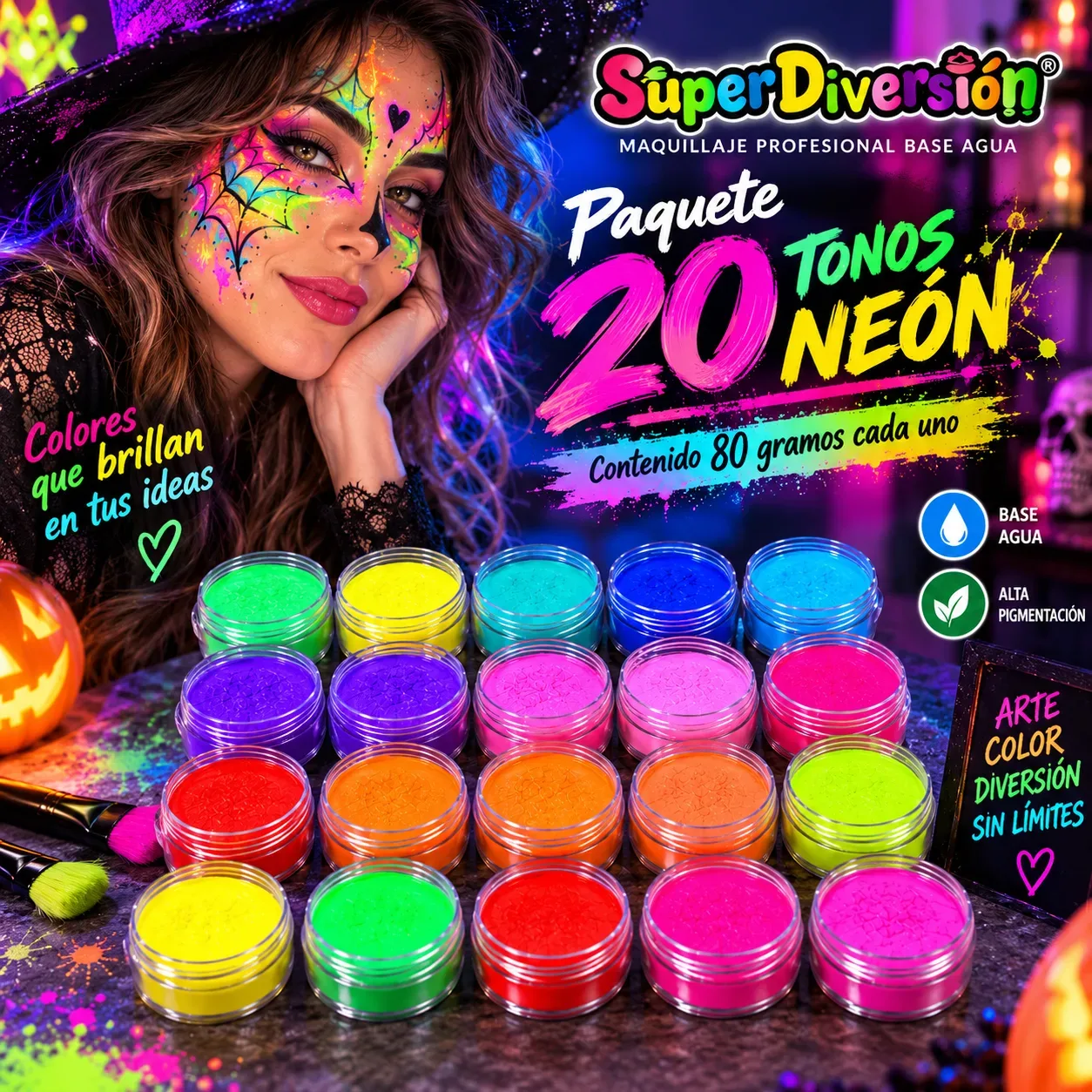 Paquete Neón. 20 Colores a elegir. 80g cada uno