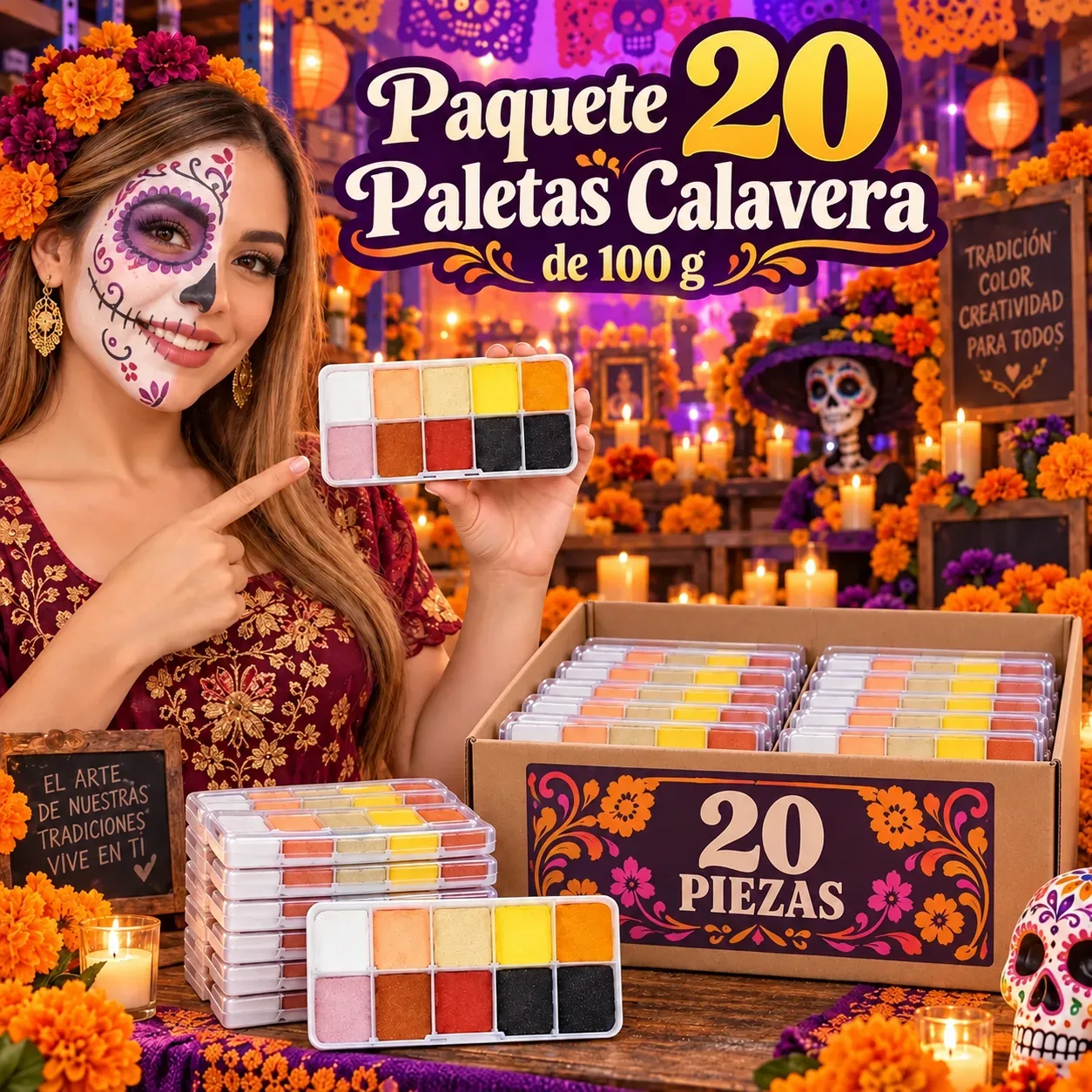 Paquete 20 Paletas Calavera. Contenido Neto 100g cada una
