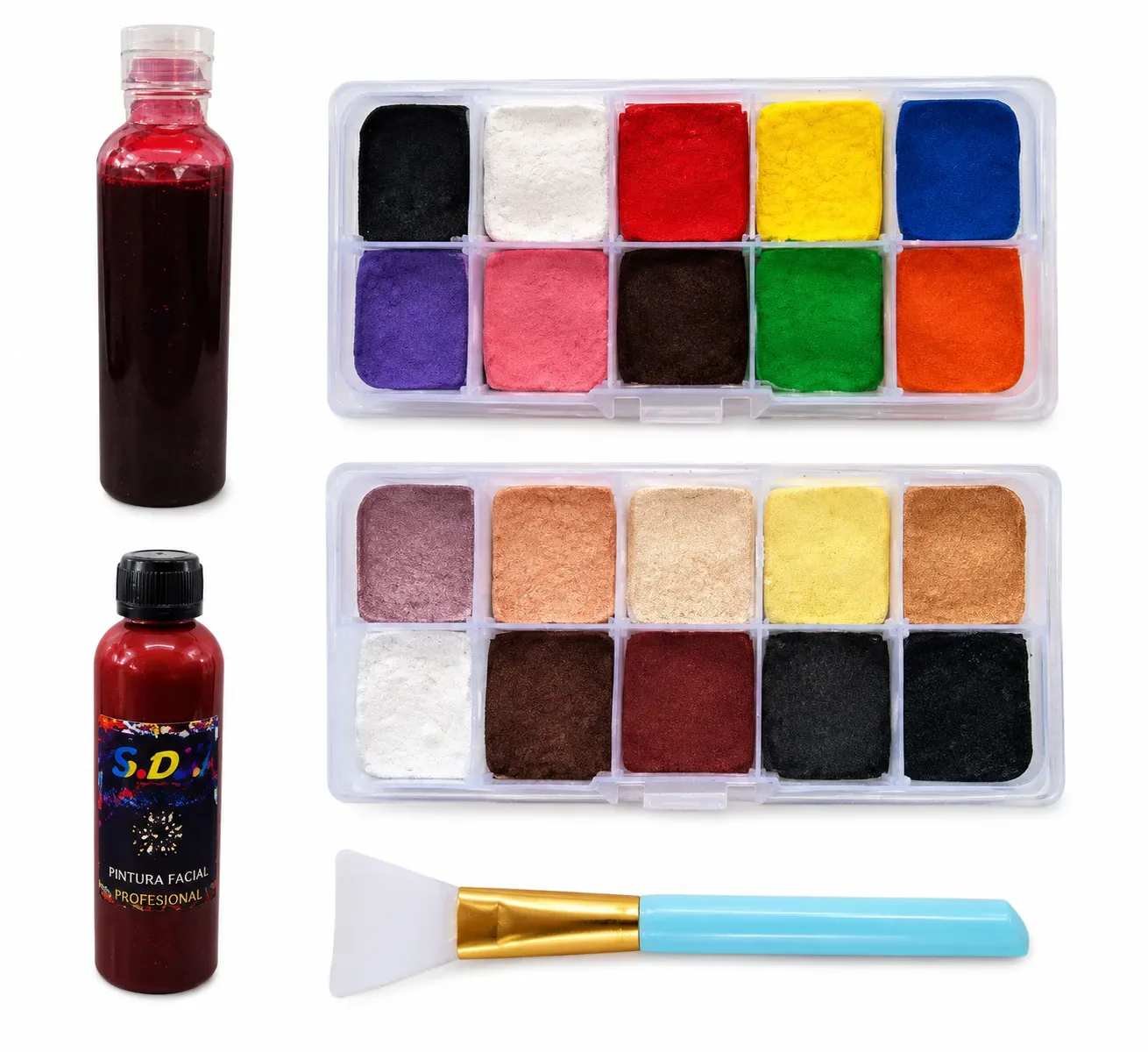 Kit del Terror. Contenido: 2 Paletas 100g cada una, 1 Sangre 120mL, 1 Látex de 250mL y 1 Aplicador de silicon